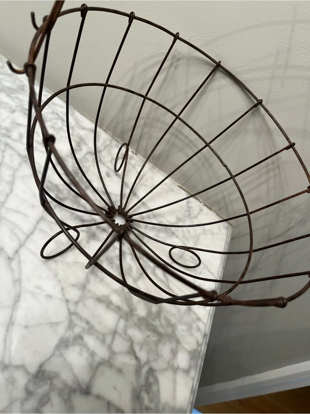 Vintage french style round wire gathering basket.